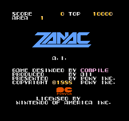 Zanac title screen for NES